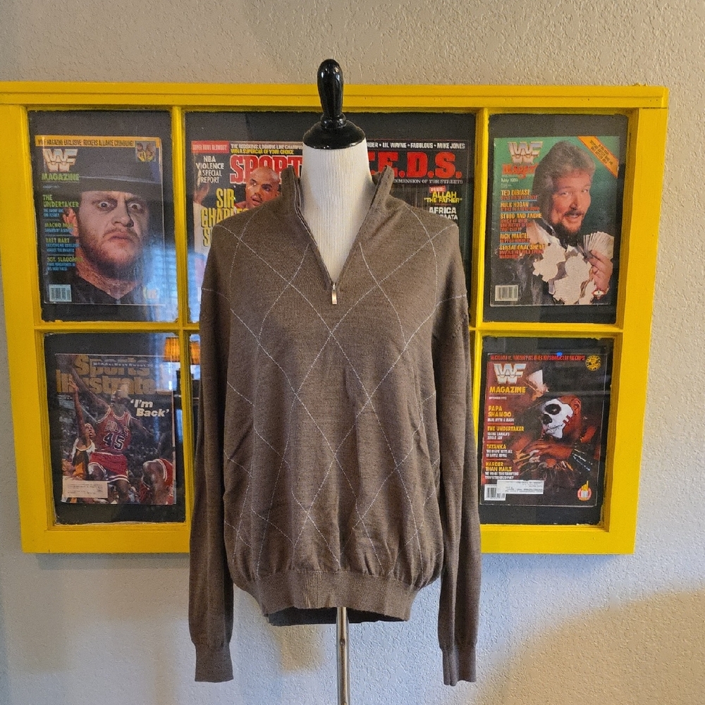 Brown 3/4 Zip Up Sweater with Fitted Cuffs